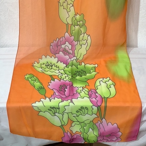 Boutique NEW - floral pattern transparent lightweight scarf in a bold orange - Picture 2 of 6